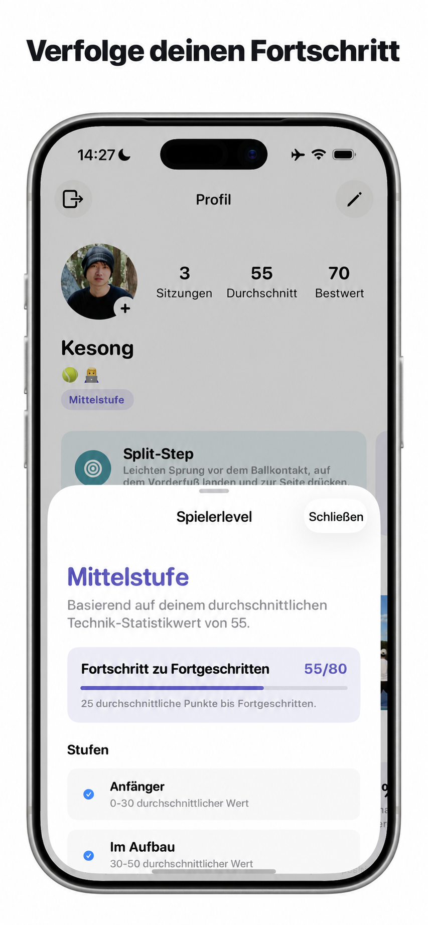 Spielniveau und Fortschritt in Cue